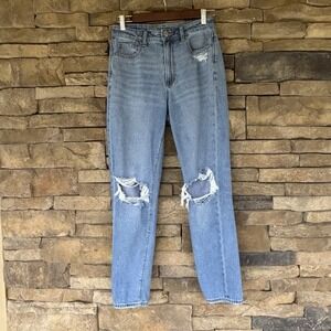 American Eagle Size 4 Womens Denim MOM Jeans High Rise Distressed Comfort X62